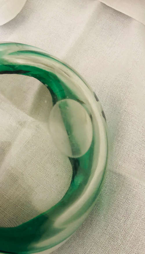 Murano Ashtray clear glass with green rim