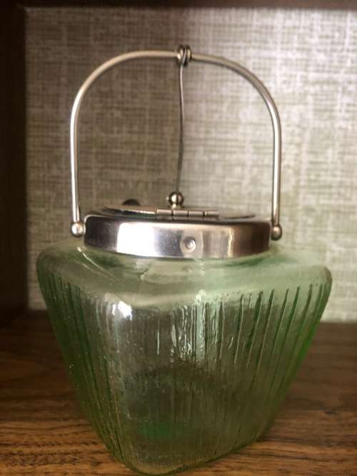 Vntage Green Glass And Silver Plated Jam/ Sugar Pot
