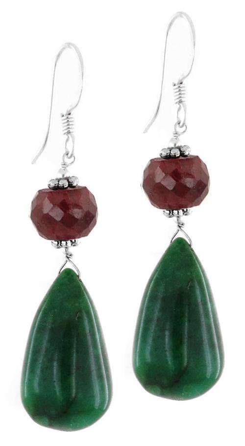 77.45 Ct Natural Emerald and Ruby Beaded Dangler Earrings
