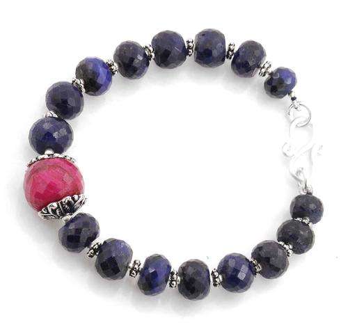 Handmade in India 134.40 Ct Ruby and Blue Sapphire Gemstone Beaded Bracelet - Handmade in India