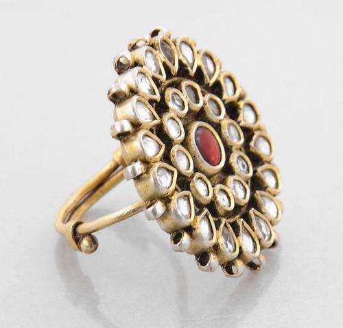 Designer Silver with Gold Plated Cocktail Ring - Adjustable Ethnic India Design