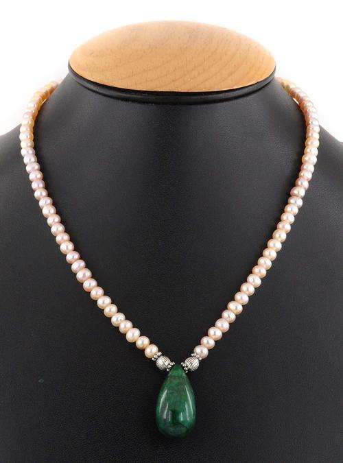 128 Carat Brazil Pearl With Emerald Beaded Necklace