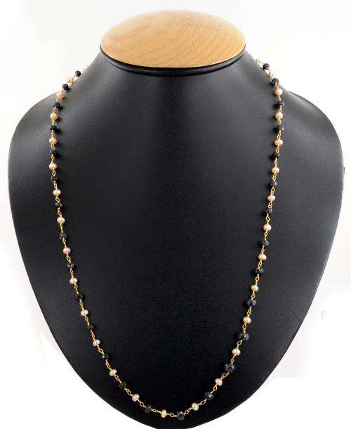 Handcrafted in India - 50 Ct Blue Sapphire Beaded Wire Necklace