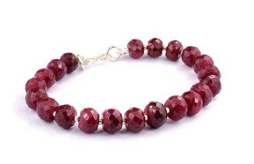 Handmade in India 206 Ct Faceted Ruby Gemstone Beaded Bracelet