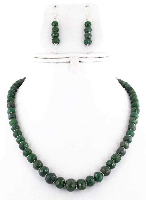 380 Ct Green Sapphire Gemstone Necklace with Matching Earrings-Handmade in India