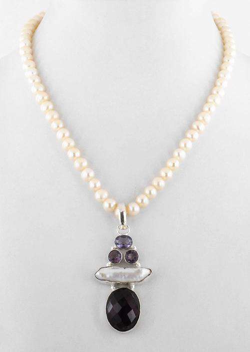 195 Ct Pearl and Amethyst Gemstone Beaded Necklace-Handcrafted in India