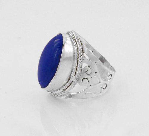 6 Gm Cabochon Blue Quartz Gemstone Ring in Silver Alloy