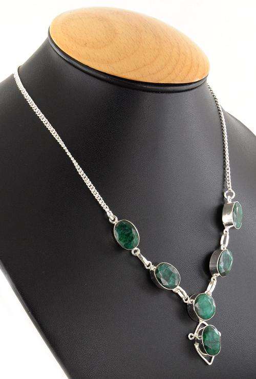 19 Gm Designer Emerald Gemstones Silver Necklace