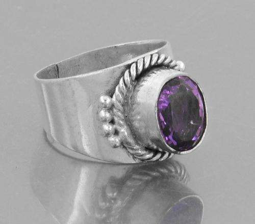 6.5 Gm Amethyst Gemstone Ring in Silver Alloy - Handcrafted in India