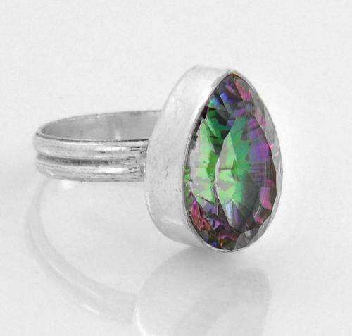 Handcrafted 7 Gm Mystic Quartz Gemstone Ring in Silver Alloy