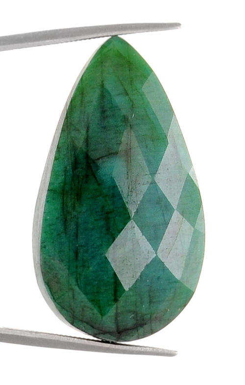 33.46 Ct Certified Pear Checker Cut Natural Emerald Gemstone