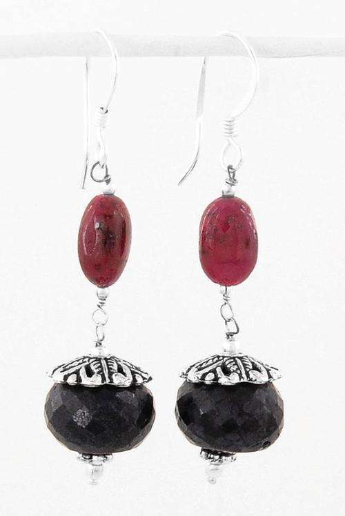 45.30 Ct Sapphire and Ruby Gemstone Beaded Dangler Earrings
