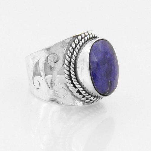 6.5 Gm Blue Sapphire Gemstone SIlver Alloy Ring