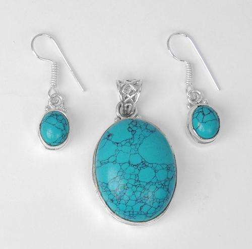 34.5 Gm Turquoise Gemstone Silver Alloy Silver Set