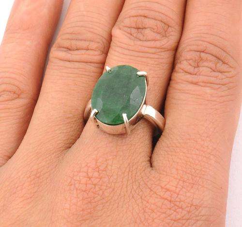 7 Gm Emerald Gemstone 925 Sterling Silver Ring- Handcrafted in India
