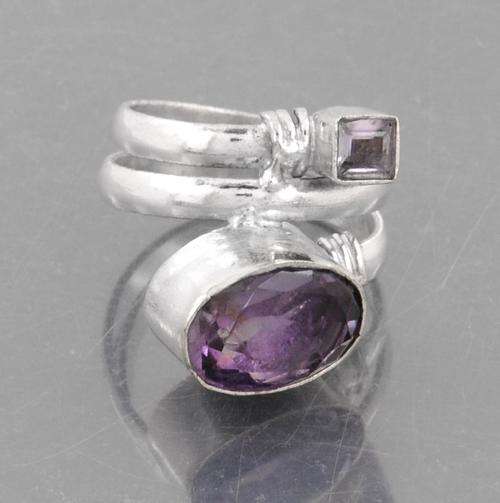 Handcrafted  Amethyst Gemstone Ring in Silver Alloy