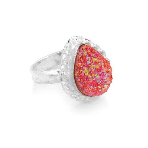 5.5 Gm Druzy Gemstone Ring in Silver Alloy - Handcrafted in India