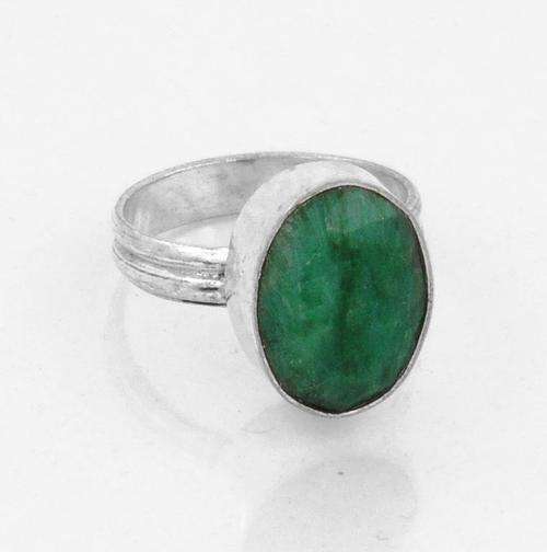 Brazilian Emerald Gemstone Ring in Silver Alloy - Handcrafted in India