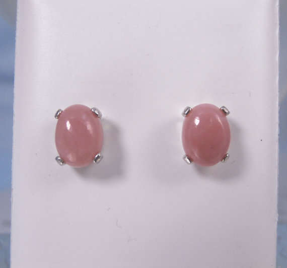 925 Sterling Silver Stud Natural Pink Opal 7x5mm Cabochon Oval Top Quality Pink Opal Stud For Sale