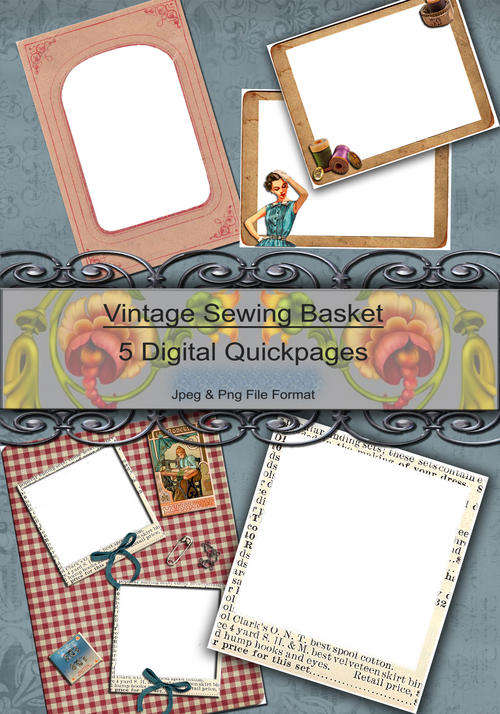 Digital Quickpage & Frames to Save & Print - Vintage Basket Theme - Free Shipping