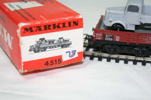 Marklin 4515 DB 4 Axle Flat Car With 2 Mercedes Benz Trucks