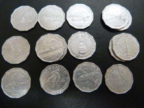 Shell tokens depicting the history of flight