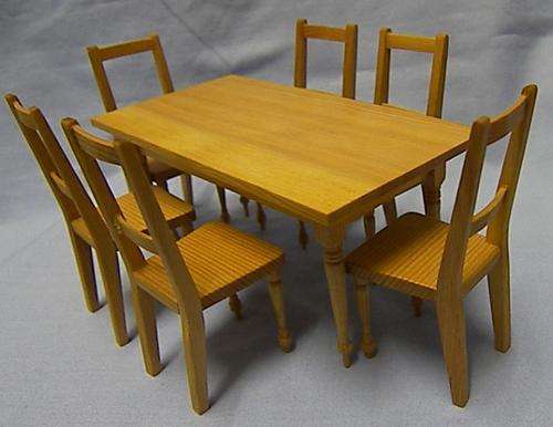 1/12th scale Origon pine table with 6 chairs