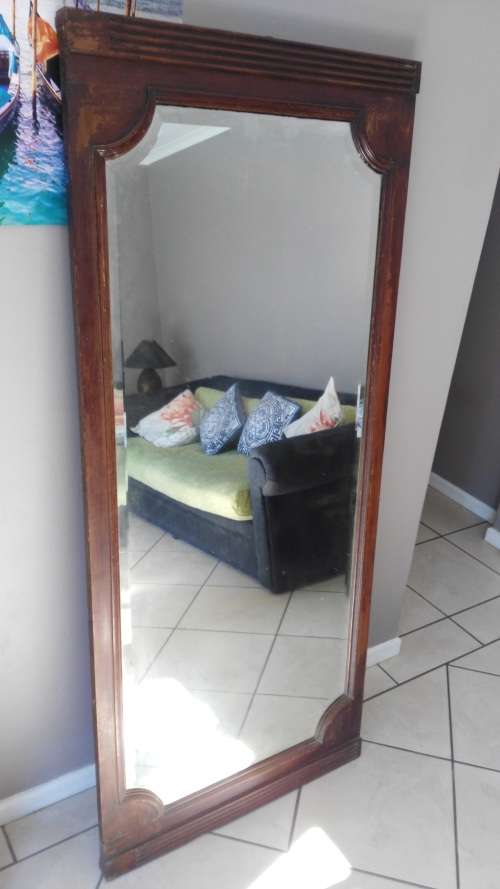 Huge Bevelled Mirror in Mahogany Frame ( 175  x 75 cm )