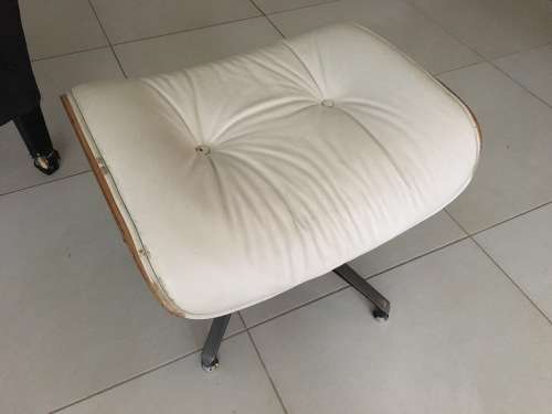 Eames Type Leather Chairs: pair of genuine leather chairs with ottomans