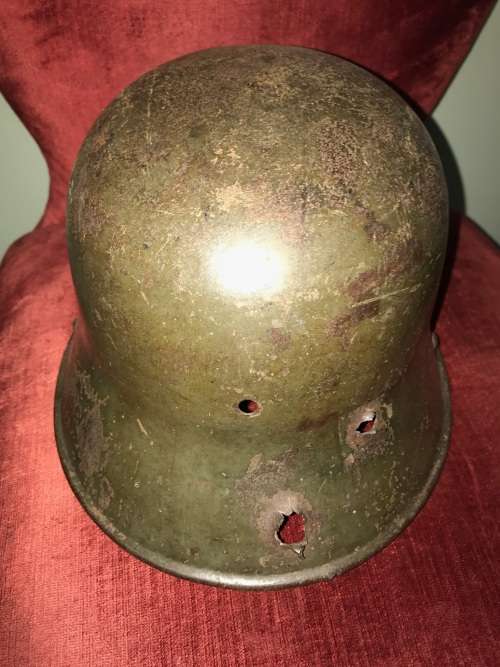 WW1 GERMAN HELMET WITH BULLETHOLES