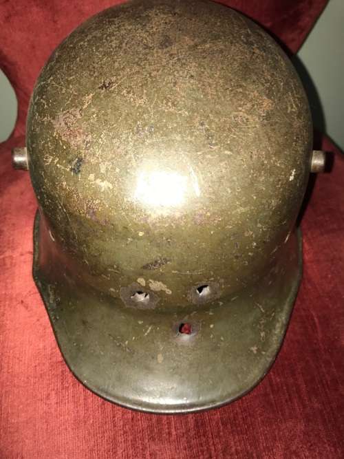 WW1 GERMAN HELMET WITH BULLETHOLES