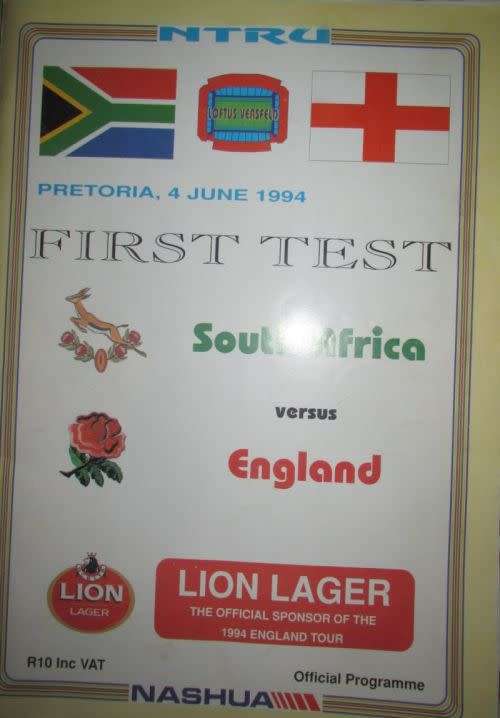 5 SPRINGBOK RUGBY PROGRAMS: SOUTH AFRICA VS ENGLAND ( 1972,84,94, 2007)