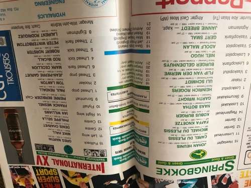 SPRINGBOK RUGBY PROGRAM: SPRINGBOKS VS FNB INTERNATIONAL XV; 2 SEPT 1989