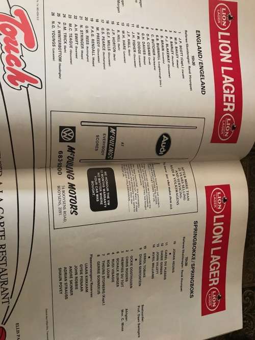 5 SPRINGBOK RUGBY PROGRAMS: SOUTH AFRICA VS ENGLAND ( 1972,84,94, 2007)