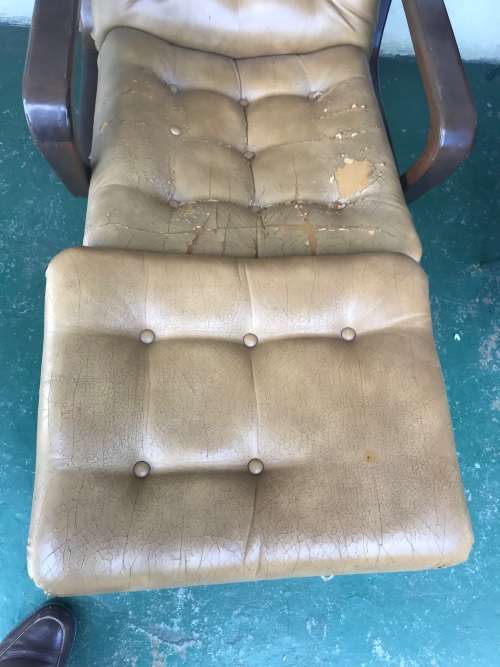 MID CENTURY EAMES TYPE CHROME CHAIR WITH FOOTSTOOL