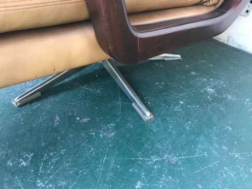 MID CENTURY EAMES TYPE CHROME CHAIR WITH FOOTSTOOL
