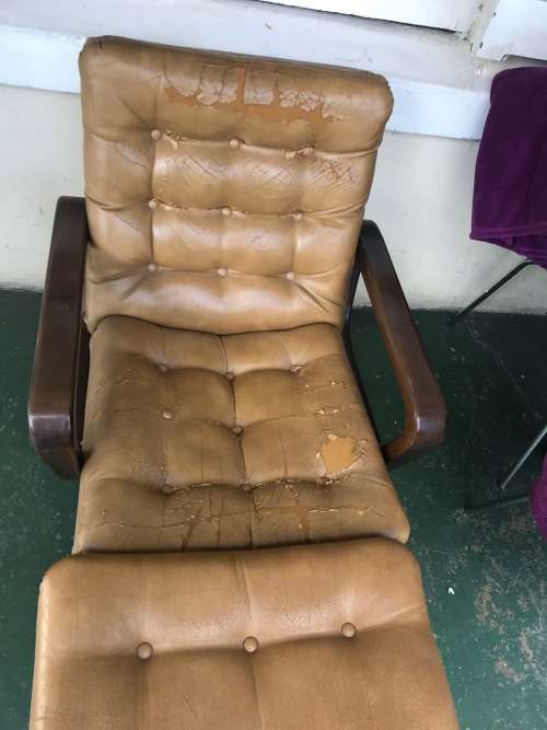 MID CENTURY EAMES TYPE CHROME CHAIR WITH FOOTSTOOL