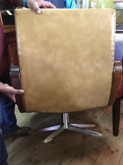 MID CENTURY EAMES TYPE CHROME CHAIR WITH FOOTSTOOL