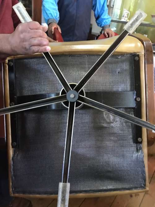MID CENTURY EAMES TYPE CHROME CHAIR WITH FOOTSTOOL