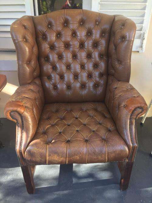 Vintage Chesterfield Leather Armchair with lots of character