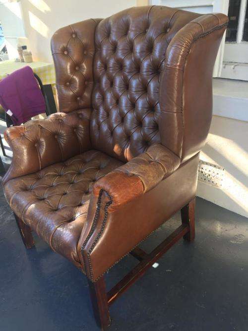Vintage Chesterfield Leather Armchair with lots of character