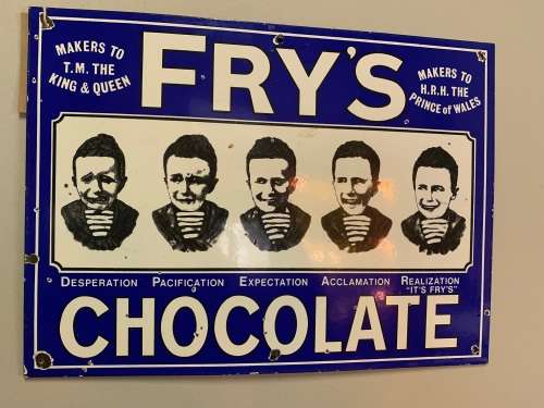 Beautiful Enamel Frys Chocolate Sign ( 51 x 38 cm )