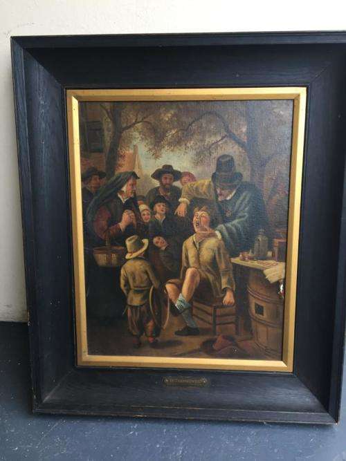Vintage Oil on Board : De Tandmeester van Jan Steen