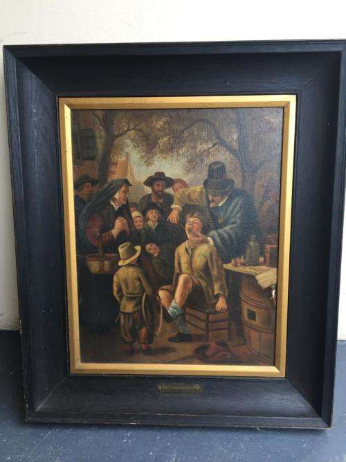 Vintage Oil on Board : De Tandmeester van Jan Steen