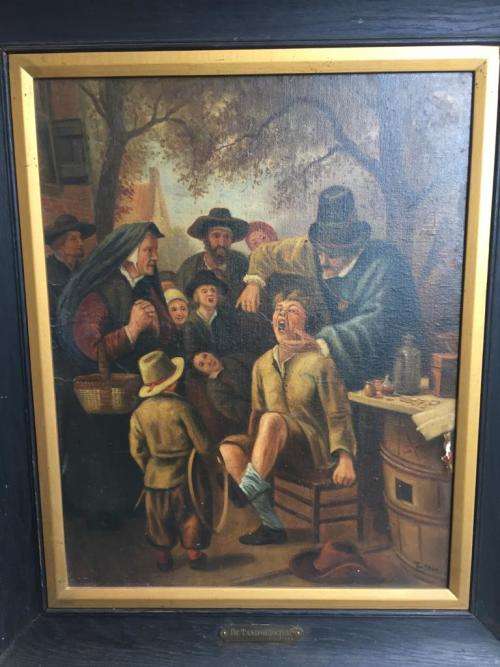 Vintage Oil on Board : De Tandmeester van Jan Steen