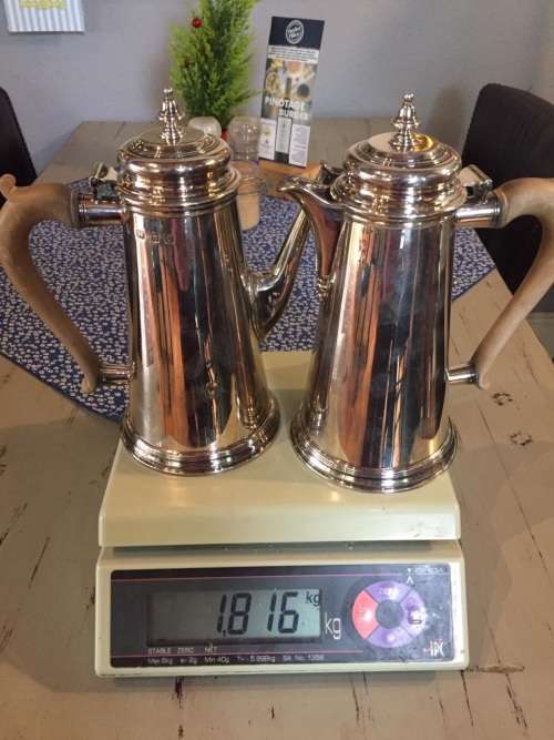 Beautiful pair of Hallmarked Silver Coffee Pots ( London , 24 cm high )