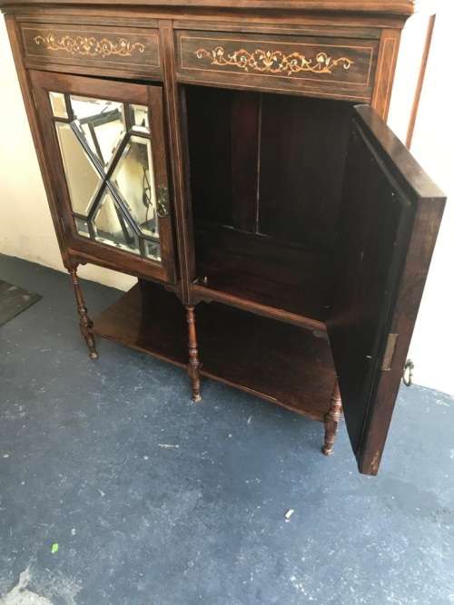 Beautiful Victorian Rosewood inlaid Parlour Cabinet circa 1890 ( 196 x 90 x 38 cm )