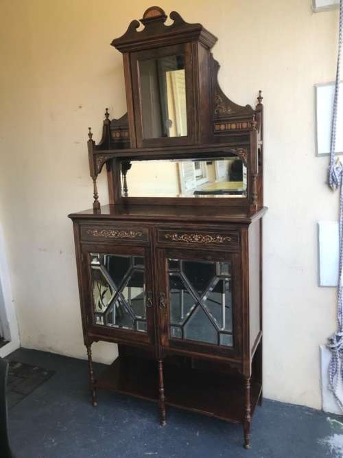 Beautiful Victorian Rosewood inlaid Parlour Cabinet circa 1890 ( 196 x 90 x 38 cm )