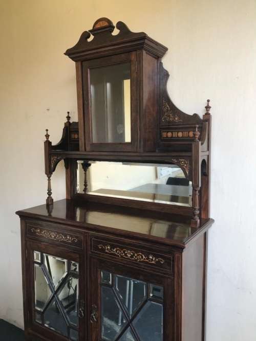 Beautiful Victorian Rosewood inlaid Parlour Cabinet circa 1890 ( 196 x 90 x 38 cm )