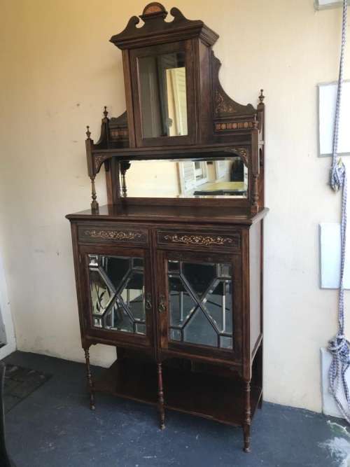Beautiful Victorian Rosewood inlaid Parlour Cabinet circa 1890 ( 196 x 90 x 38 cm )